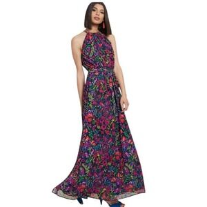 ModCloth Illuminated Elegance Chiffon Maxi Dress, Size Large, Floral Colorful